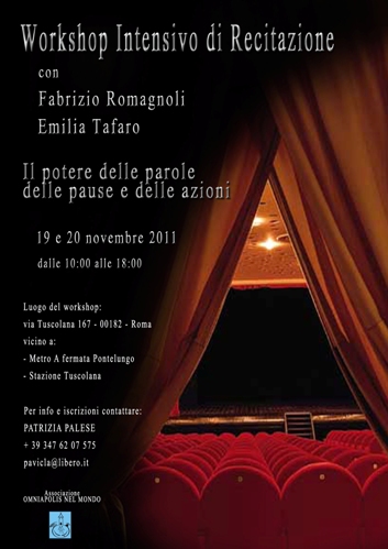Workshop Intensivo di Recitazione – 19 e 20 novembre a Roma