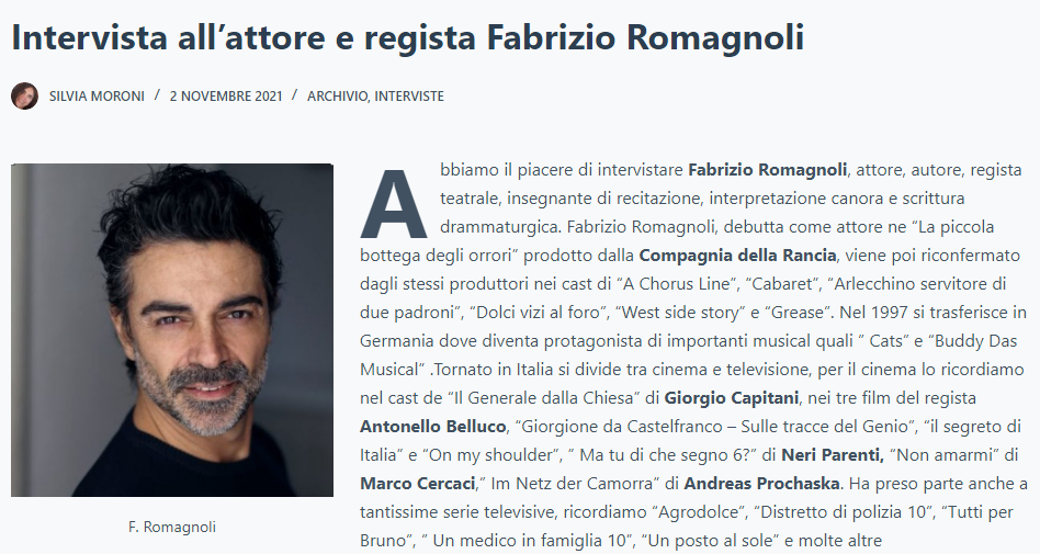 Intervista all’attore e regista Fabrizio Romagnoli – Palco e Visioni